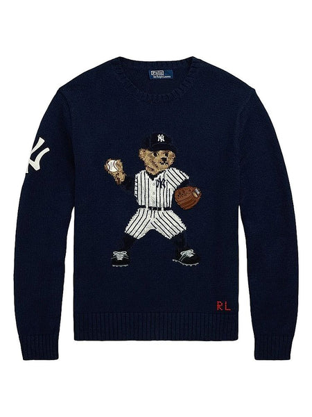 Premium  Polo Bear Yankees Knit Sweater  Navy Baseball Edition