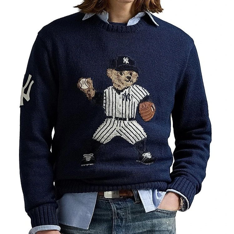 Premium  Polo Bear Yankees Knit Sweater  Navy Baseball Edition