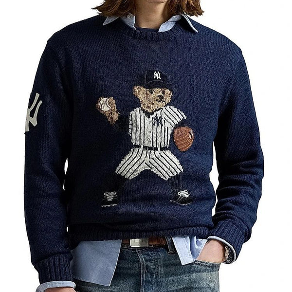 Premium  Polo Bear Yankees Knit Sweater  Navy Baseball Edition
