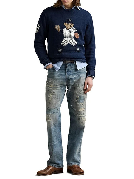 Premium  Polo Bear Yankees Knit Sweater  Navy Baseball Edition