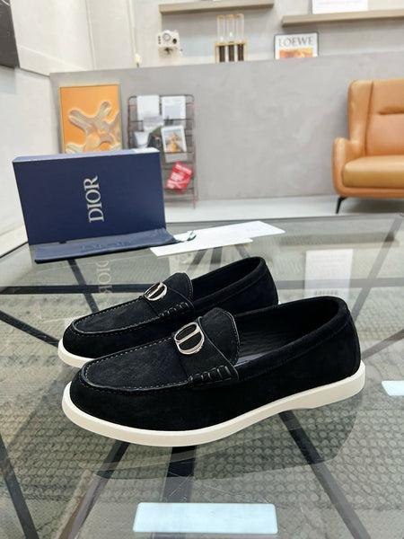 Premium Black Suede Loafers with Signature C & D Logo
