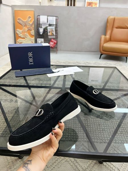Premium Black Suede Loafers with Signature C & D Logo
