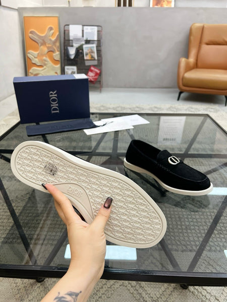 Premium Black Suede Loafers with Signature C & D Logo