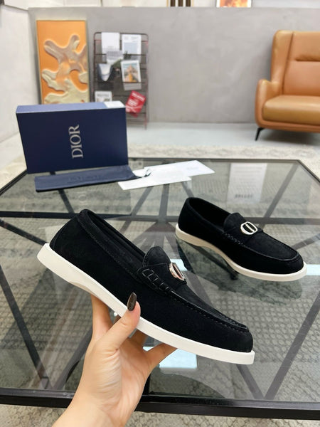 Premium Black Suede Loafers with Signature C & D Logo