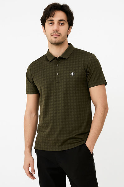 Premium Polo T-Shirt with Subtle Checkered Texture and Embroidered Logo