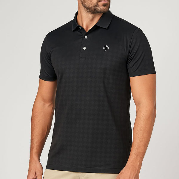 Premium Polo T-Shirt with Subtle Checkered Texture and Embroidered Logo