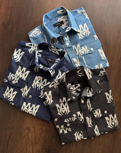 Luxury Branded Monogram Printed  Denim Shirt