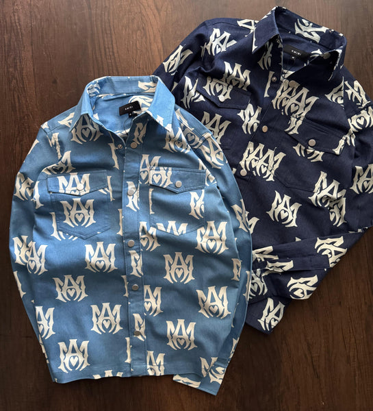 Luxury Branded Monogram Printed  Denim Shirt