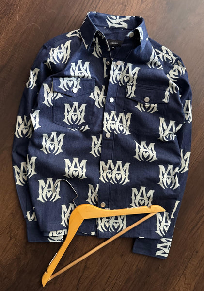Luxury Branded Monogram Printed  Denim Shirt