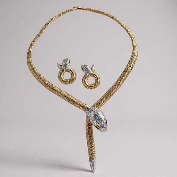 Luxury Serpenti Necklace & Earrings Set – Gold-Tone with Diamond Detailing