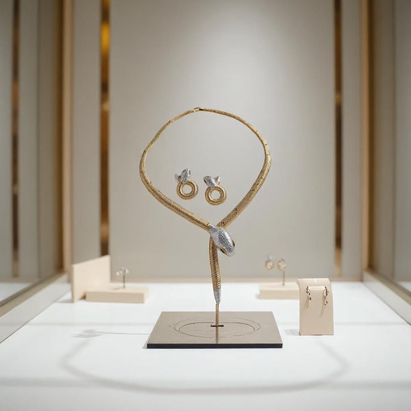 Luxury Serpenti Necklace & Earrings Set – Gold-Tone with Diamond Detailing