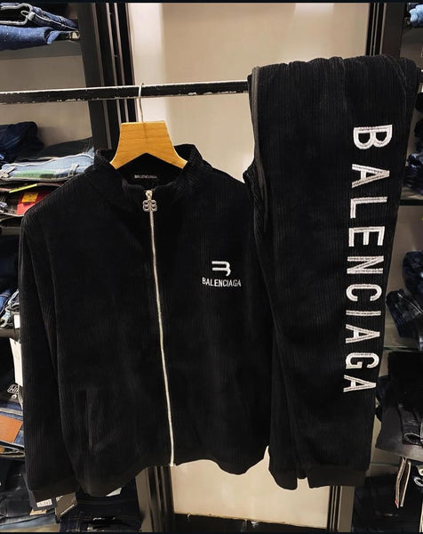 Luxury Black Corduroy Tracksuit – Logo Zip Jacket & Joggers