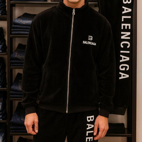 Luxury Black Corduroy Tracksuit – Logo Zip Jacket & Joggers