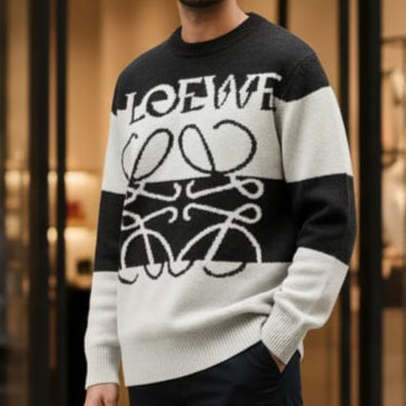 Branded  Black & White Striped Logo Pullover