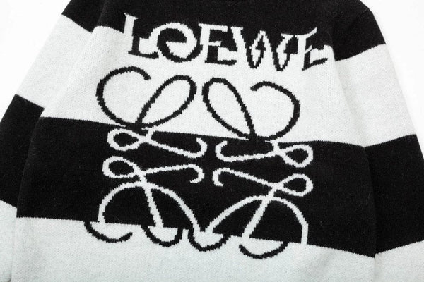 Branded  Black & White Striped Logo Pullover