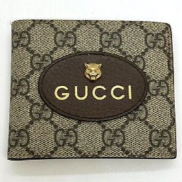Beige/Brown GG Supreme Canvas and Leather Tiger Head Bifold Wallet