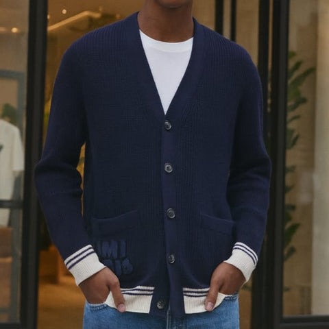Premium Navy Blue Logo Patch Cardigan
