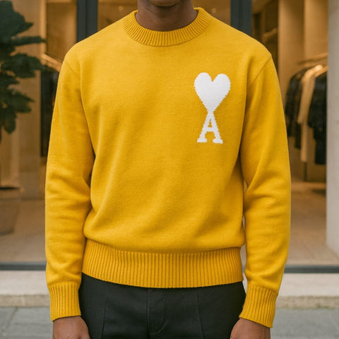 Branded  Crewneck Sweater with Heart Logo  Bold Contemporary Style