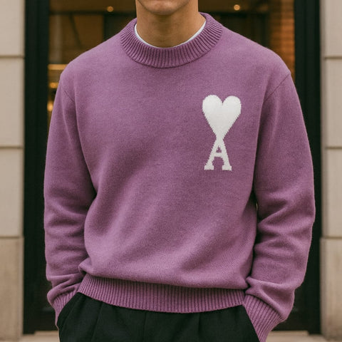 Luxury Crewneck Sweater with Heart Logo  Pullover