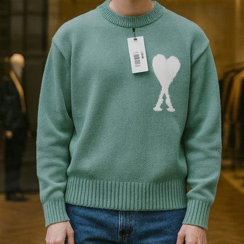 Exclusive Crewneck Sweater in Green with White Heart Logo