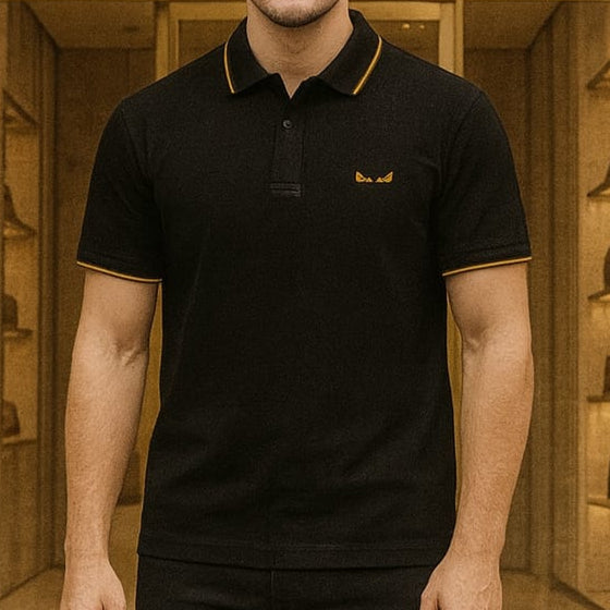 Luxury Branded Black Polo T-Shirt with  Brand Logo