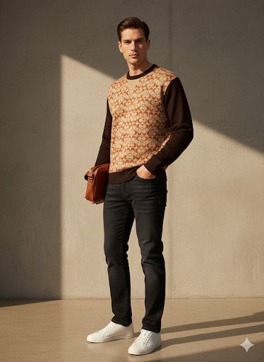 Monochrome Patterned Crewneck Sweatshirt