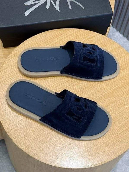 Elegant Navy Blue Suede Slide Sandals