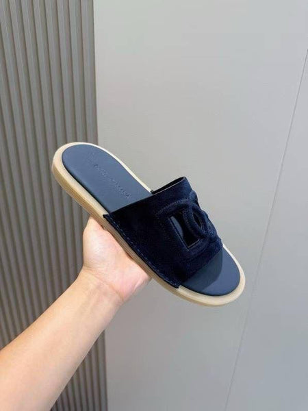 Elegant Navy Blue Suede Slide Sandals
