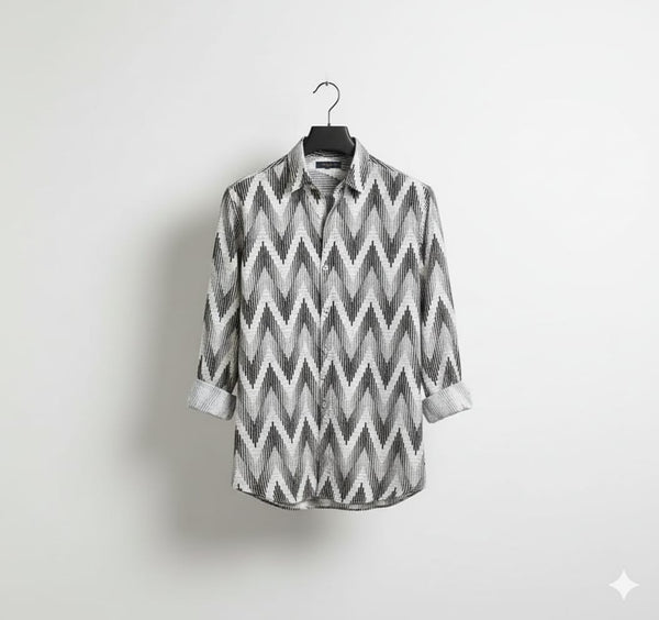 Premium Monochrome Zigzag Pattern Casual Shirt
