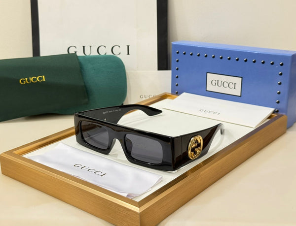 Premium GG Oversized Black Rectangular Sunglasses