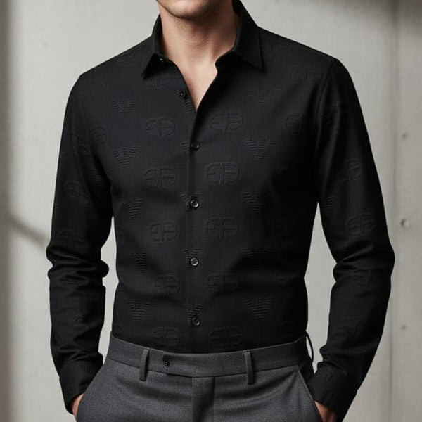 Luxury Black Embossed Logo Shirt