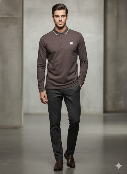 Elegant Long-Sleeve Polo Shirt Style with Modern Detailing
