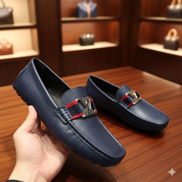 Luxury Blue Leather Loafers  Timeless Luxury in Every Step