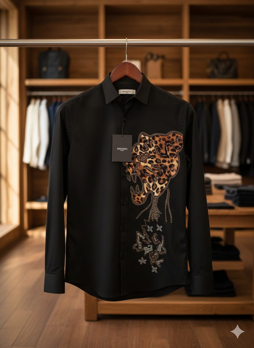 Luxury Embellished Panther Designer Shirt