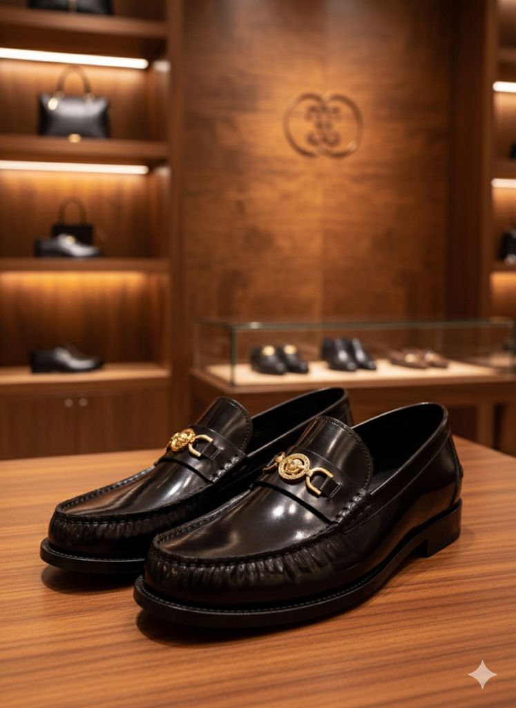 Luxury Black Leather Shoes with Gold Emblem