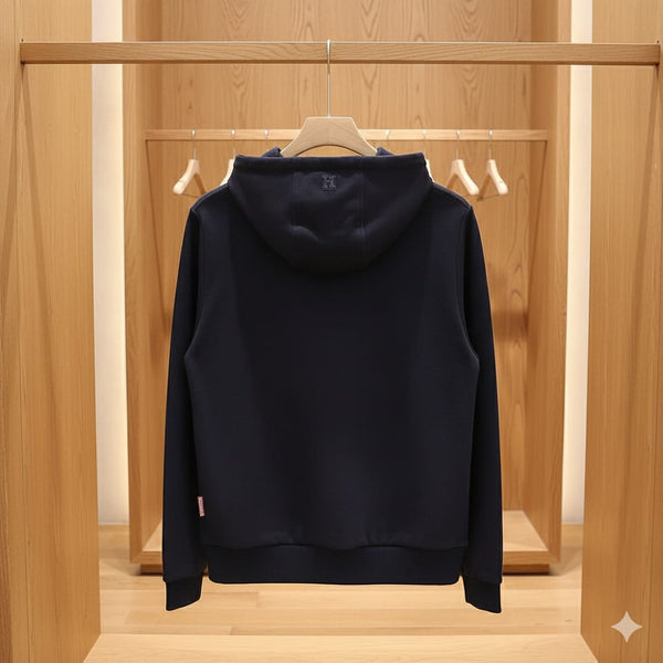 Premium Navy Blue Zip-Up Hoodie with Modern Minimal Design