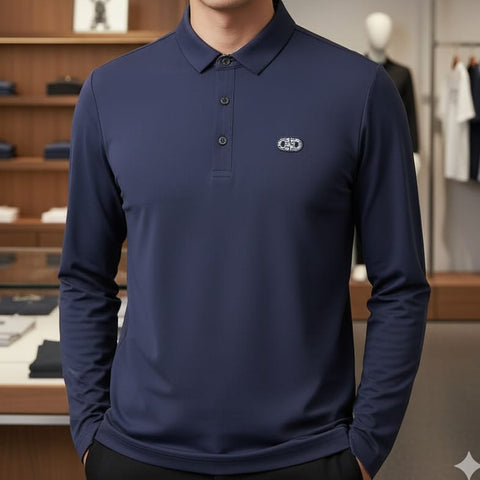 Premium Navy Blue  Initial Logo Full  Sleeve Polo T-Shirt