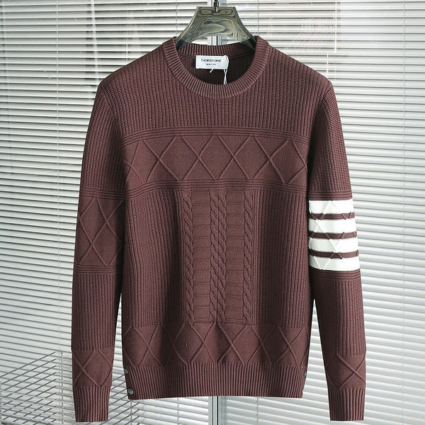 Classic Textured Knit Sweater with Signature Arm Stripe