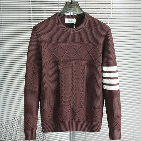 Classic Textured Knit Sweater with Signature Arm Stripe