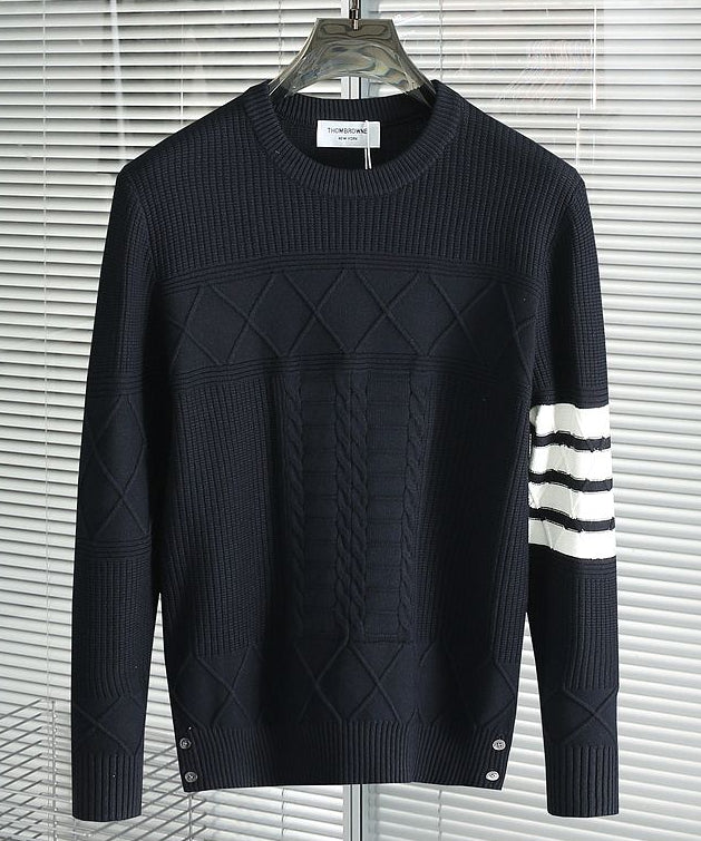 Classic Textured Knit Sweater with Signature Arm Stripe