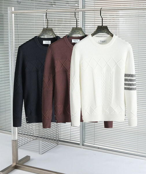 Classic Textured Knit Sweater with Signature Arm Stripe