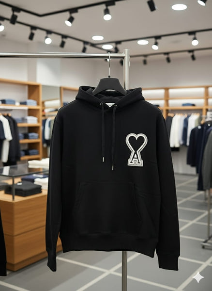 Imported Black Hoodie with Initial Brand Logo