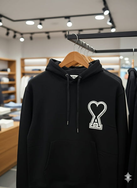 Imported Black Hoodie with Initial Brand Logo