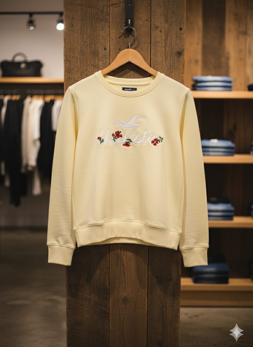Premium Yellow Crewneck Sweatshirt  Floral Embroidery Edition