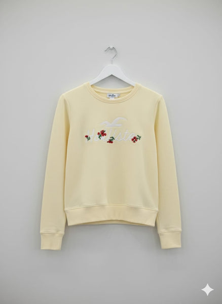 Premium Yellow Crewneck Sweatshirt  Floral Embroidery Edition