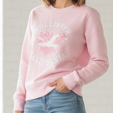 Premium Pink Crewneck Sweatshirt  Floral Embroidery Edition
