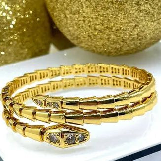 Elegant Gold Serpent Wrap Bracelet  Luxury Snake Head Design