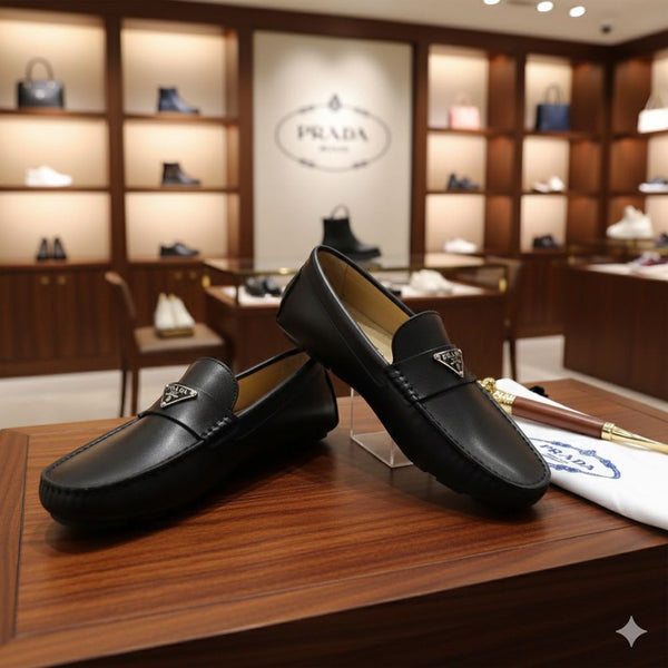 Classic Black Leather Driving Loafers  Luxury Icon with Signature Red Branding