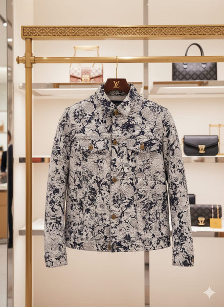 Luxury Floral Denim Jacket – Elegant Monogram-Inspired Design