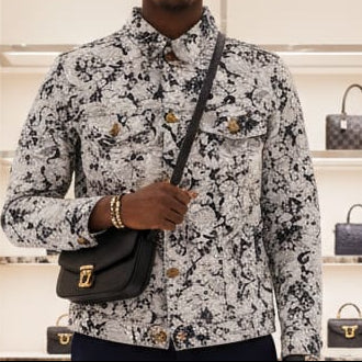 Luxury Floral Denim Jacket – Elegant Monogram-Inspired Design